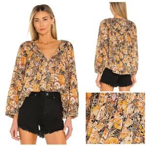 FREE PEOPLE Cool Meadow Printed Floral Pleated Top | Small
